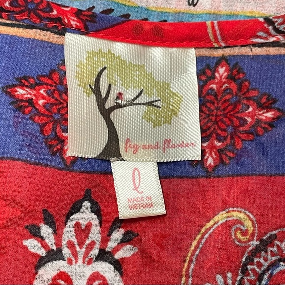 Fig & Flower Red Blue Sheer Popover Tunic Overlay Large Bohemian Lightweight - Picture 5 of 10